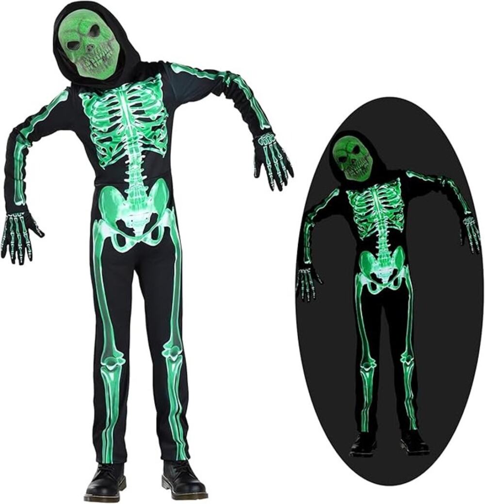 Skeleton Costume Glow in the Dark Mask Gloves size XS Fits Toddler 3-4